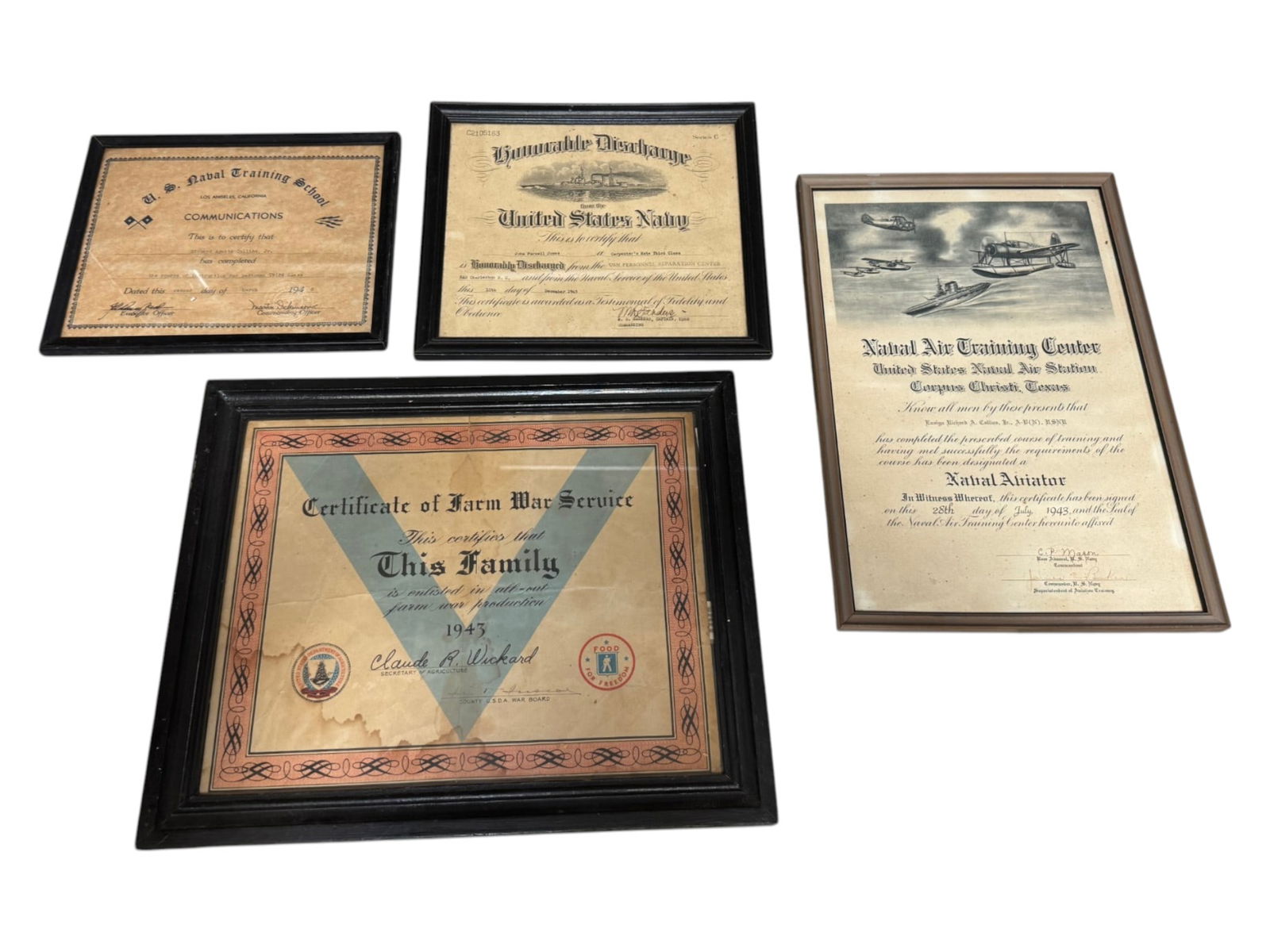 Lot of (4) Framed Awards and Discharge: See Photos. 
