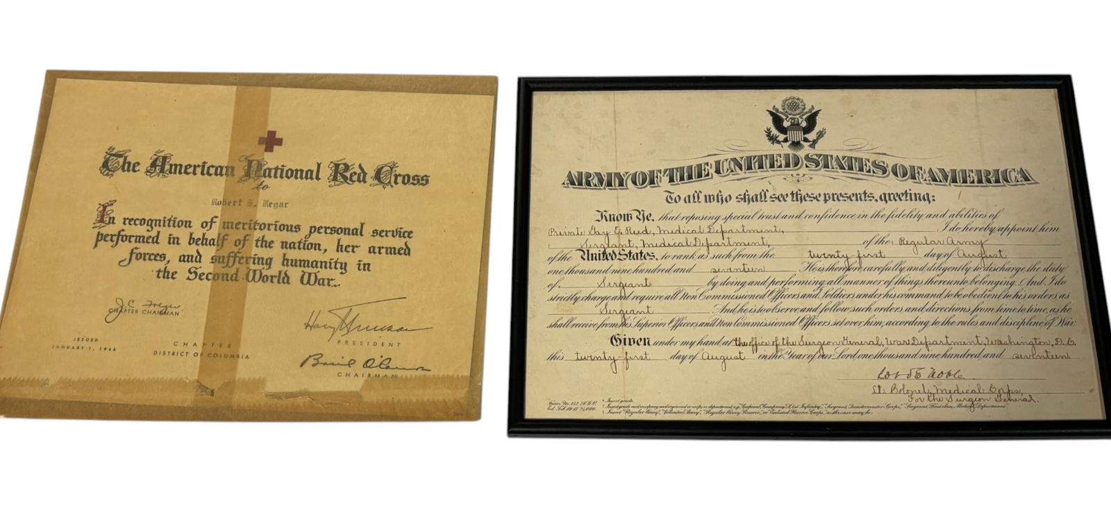 (2) American Red Cross Awards Named from WWI and WWII: WWII to Robert S Regar. WWI to Gay E Reed. 
