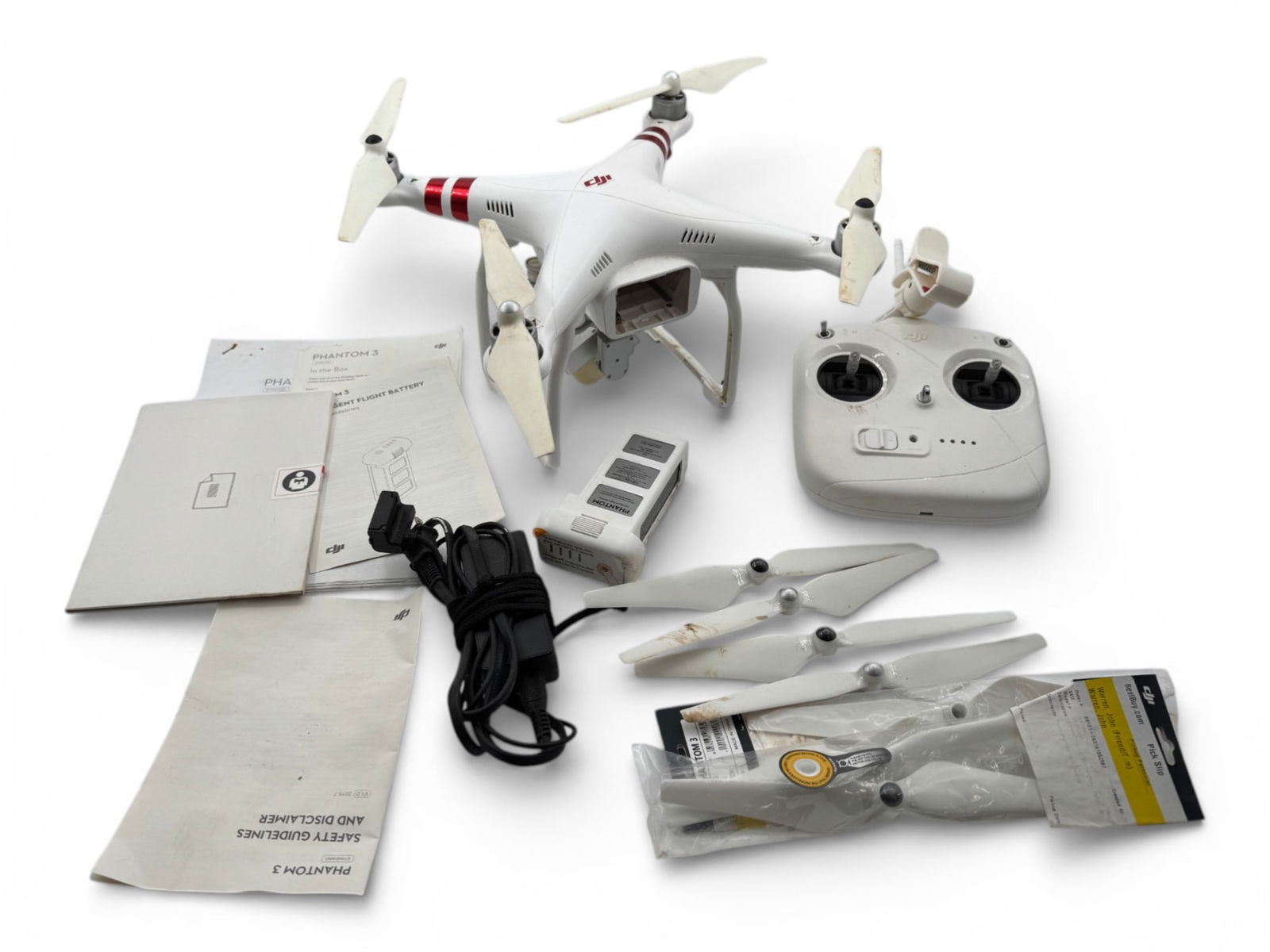 DJI Phantom Standard Drone Model: W321 with Extras: Comes with Controller, Paperwork, Extra Propellors,Camera, Battery, and Charger. See Photos. - Model: W321 | Remote Controller Model: GL358wA