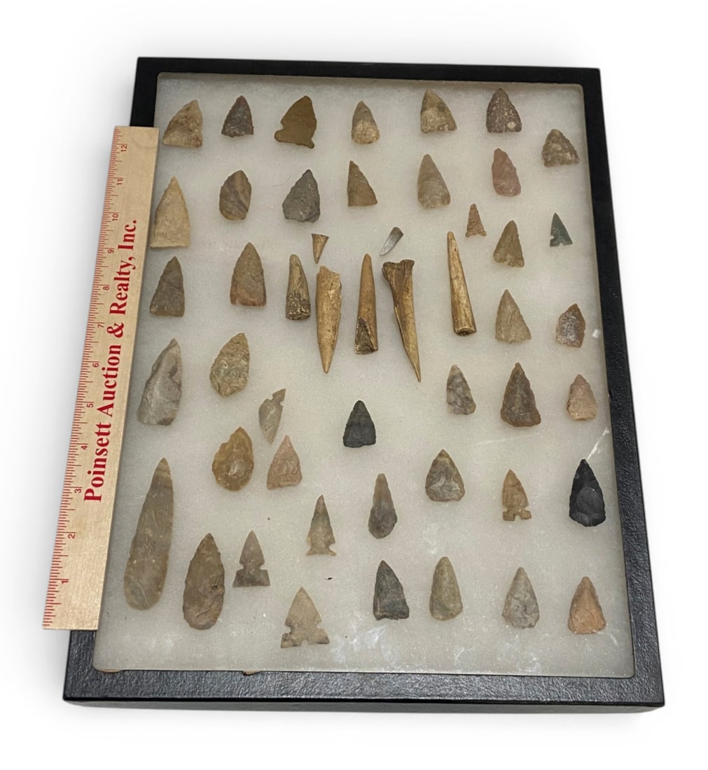Large Collection of Native American Artifact Spear Points, Arrowheads, Knives and Bone in Riker C... - 2