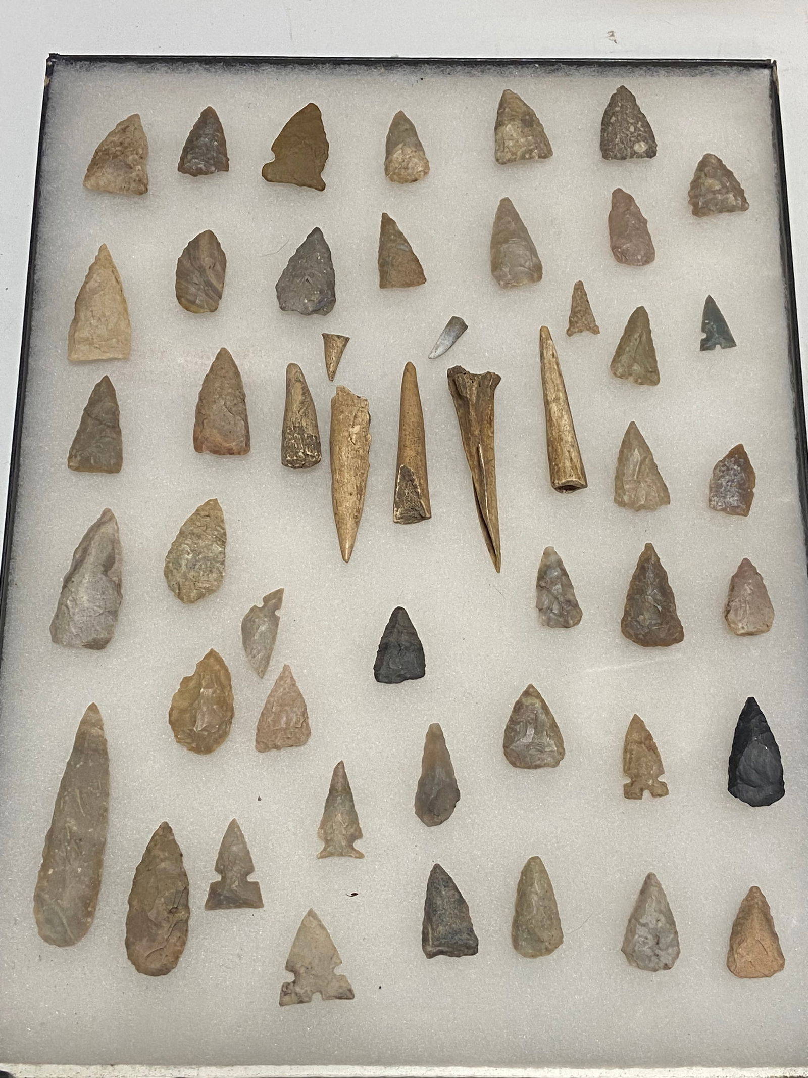 Large Collection of Native American Artifact Spear Points, Arrowheads, Knives and Bone in Riker C... - 3