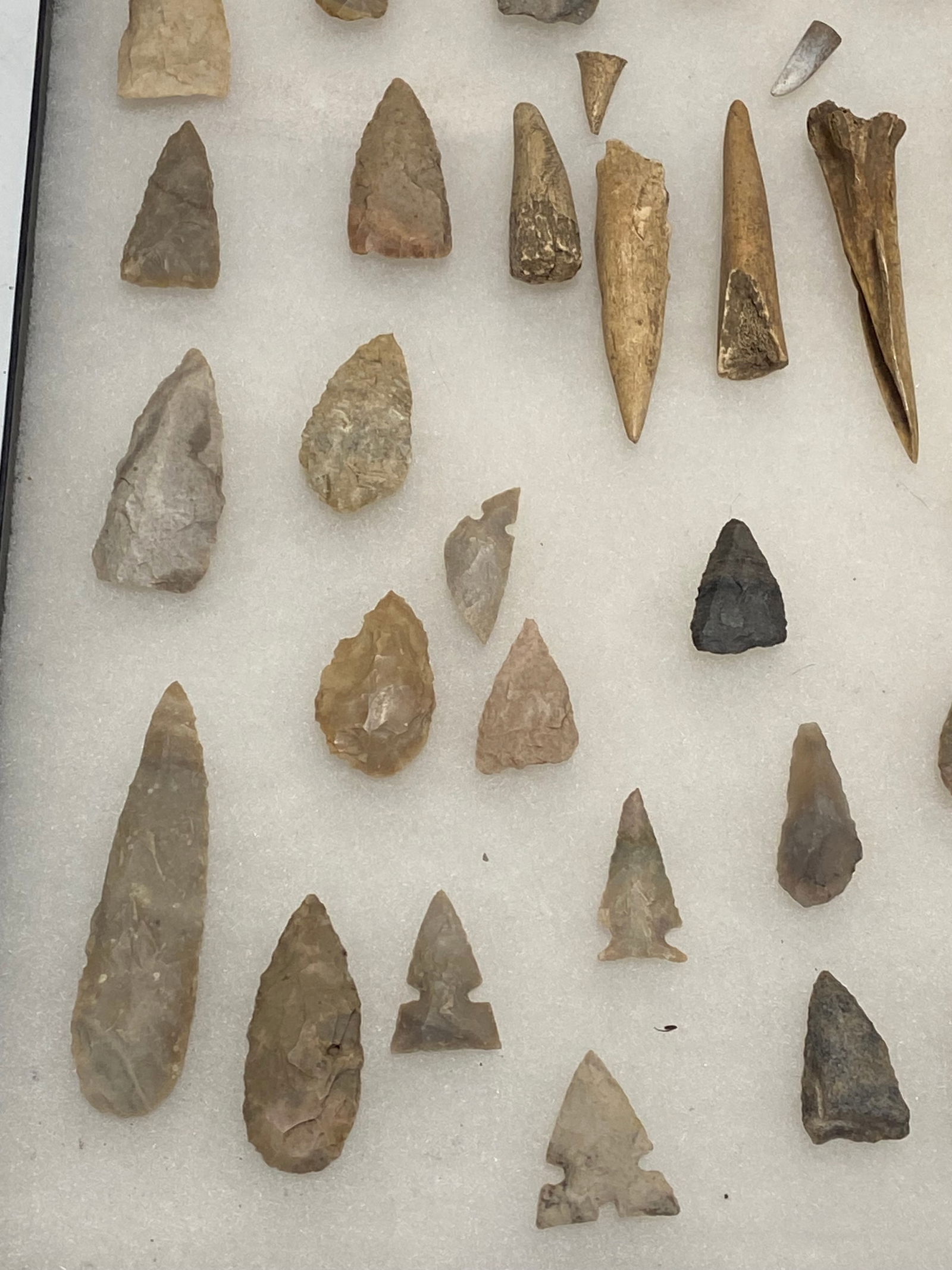 Large Collection of Native American Artifact Spear Points, Arrowheads, Knives and Bone in Riker C... - 6