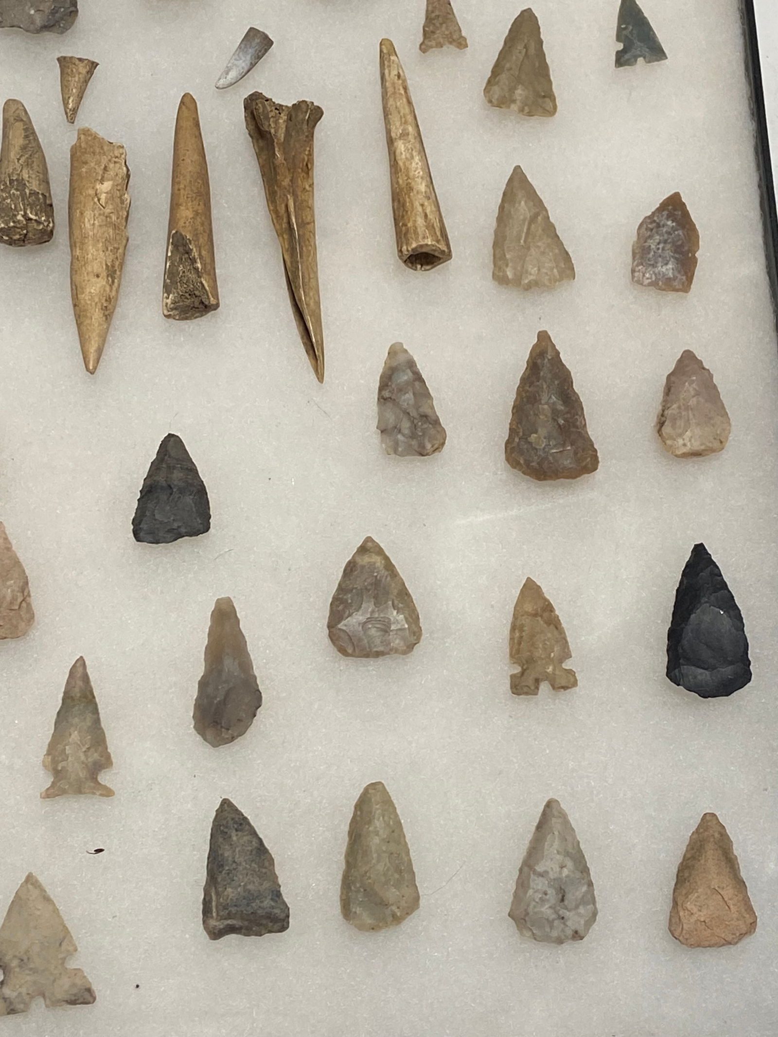Large Collection of Native American Artifact Spear Points, Arrowheads, Knives and Bone in Riker C... - 7