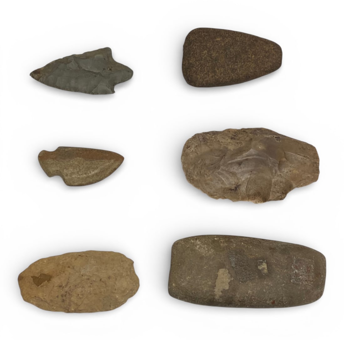 Collection of (6) Native American Artifact Spear Points, Celts, Scrapers and Knife - 4