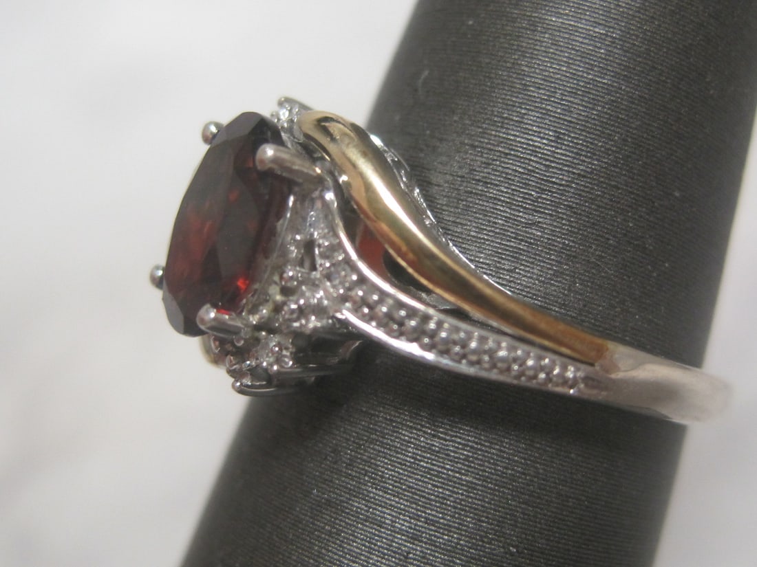 10k Gold & Sterling Silver Garnet & Diamond Ring - 2