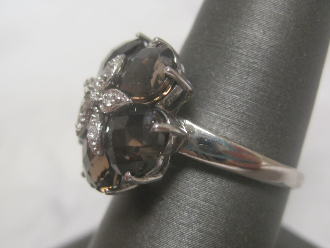 10k White Gold Smokey Quartz & Diamond Ring - 2