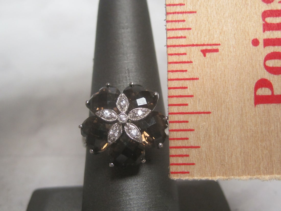 10k White Gold Smokey Quartz & Diamond Ring - 4