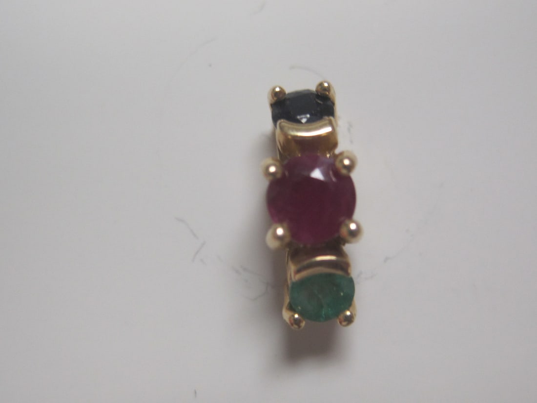 14k Gold Ruby, Sapphire, & Emerald Pierced Earrings - 2