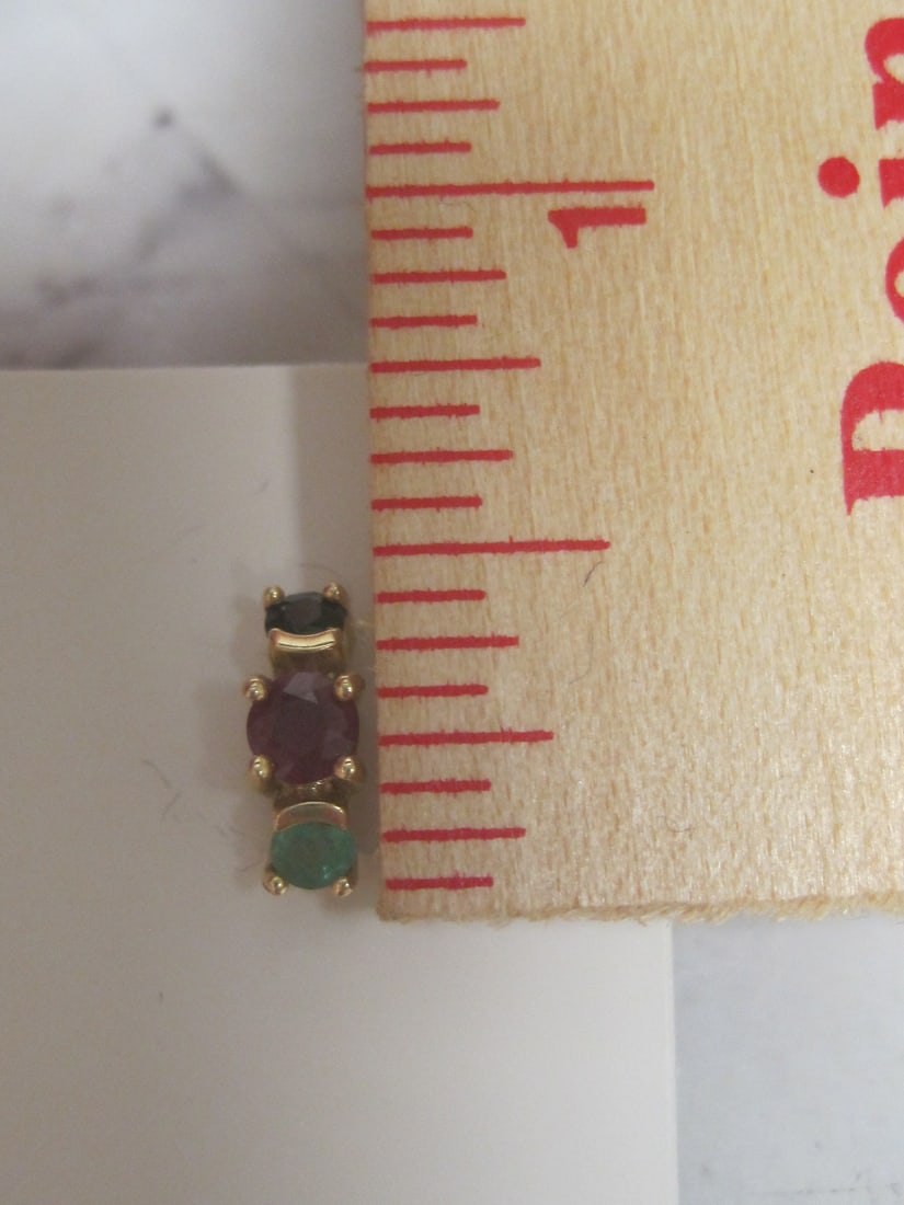 14k Gold Ruby, Sapphire, & Emerald Pierced Earrings - 4