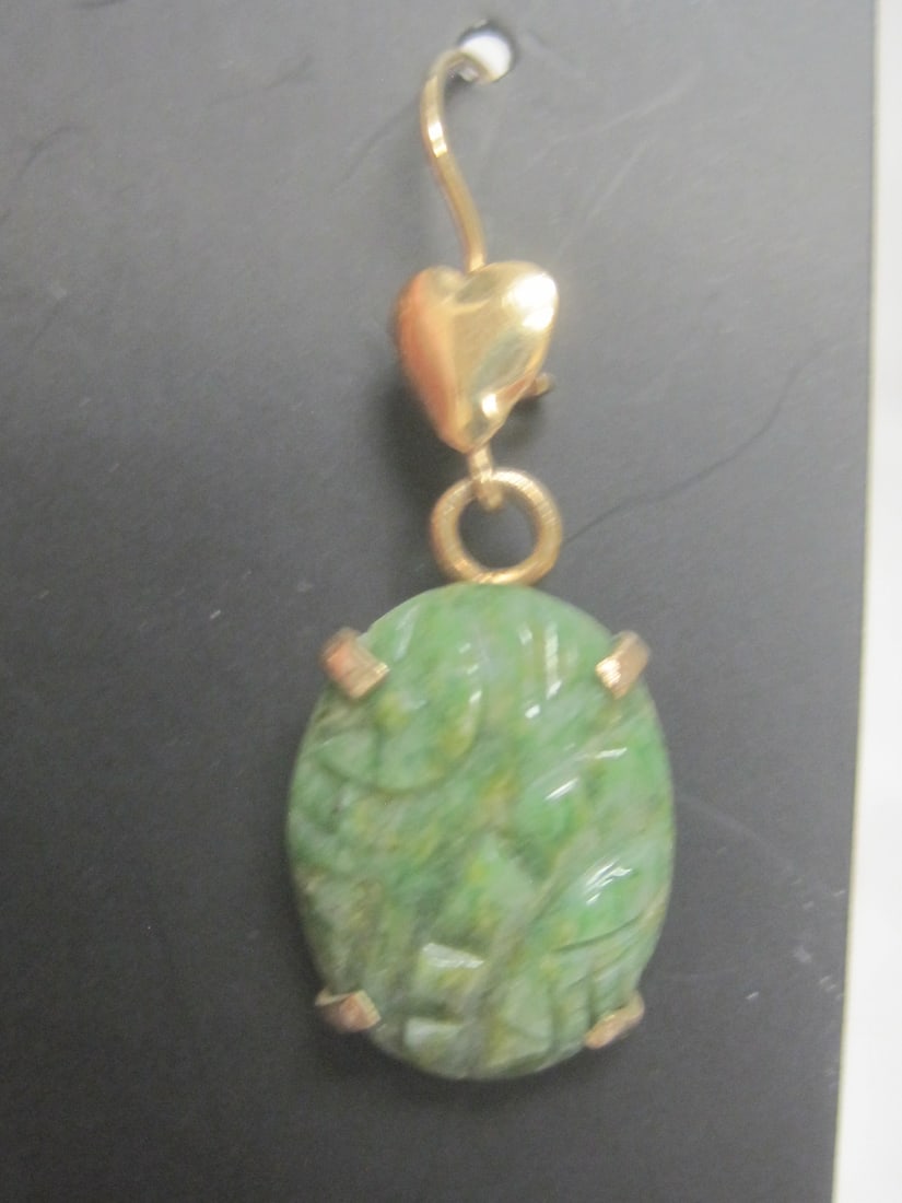 14k Gold Carved Jade Earrings - 2