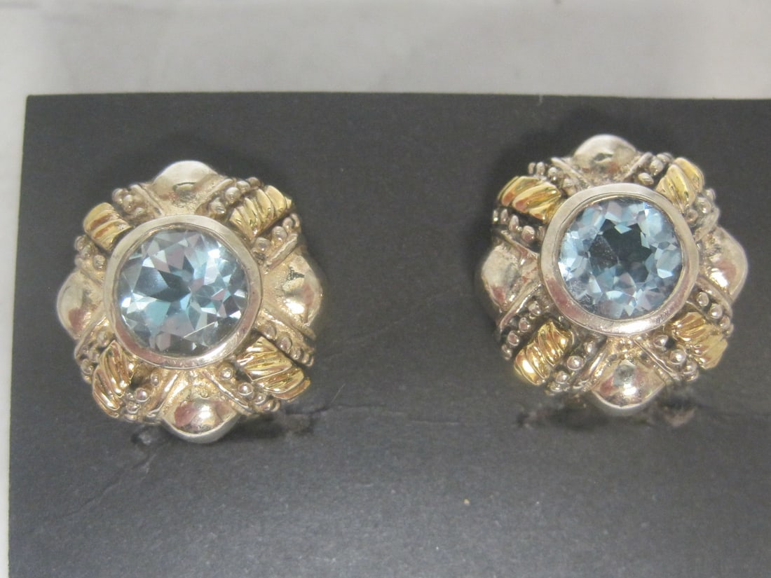 14k Gold & Sterling Silver Blue Topaz Earrings (1 of 5)