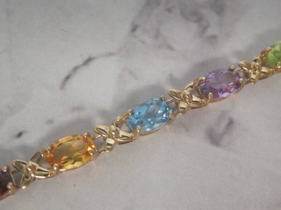 7" 10k Gold Multi Gemstone Bracelet - 4