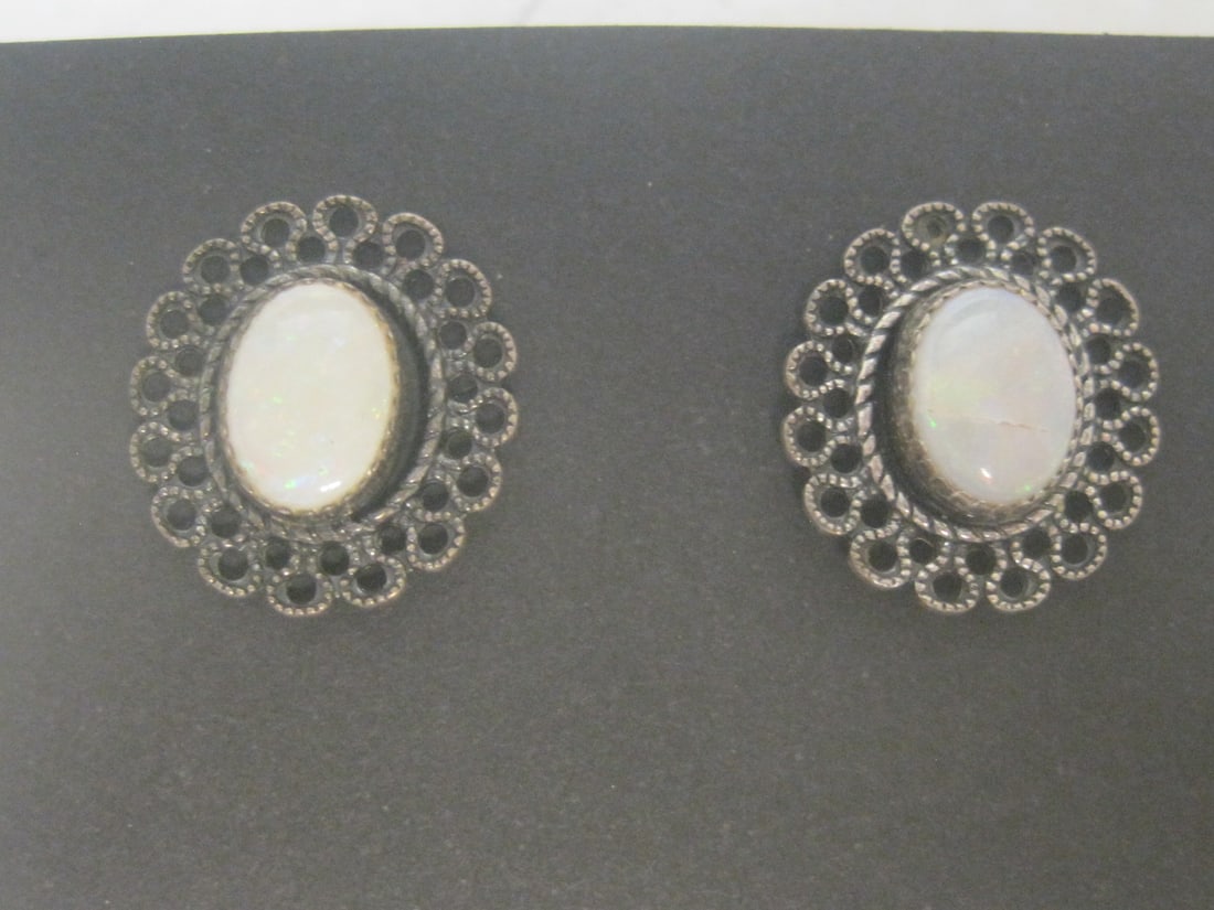 Sterling Silver & Opal Pierced Earrings (1 of 4)