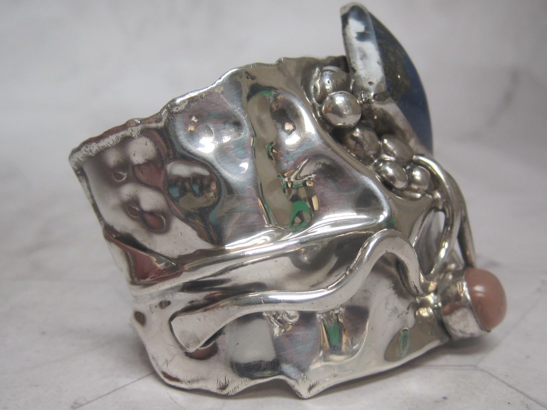 Sterling Silver Lapis & Pink Moonstone Bracelet - 5