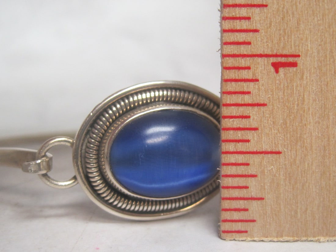 Sterling Silver Blue Cat's Eye Bracelet - 5