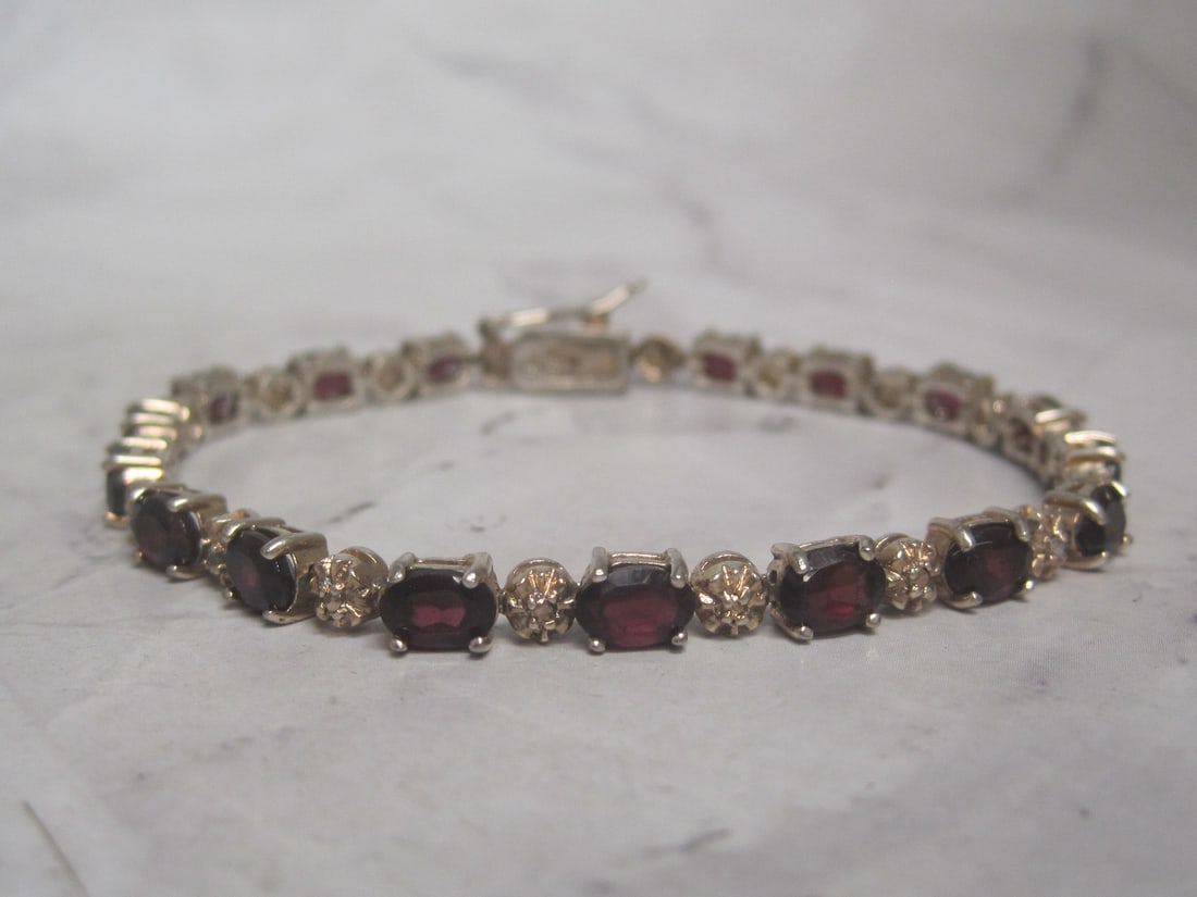 7" Sterling Silver & Garnet Bracelet (1 of 5)