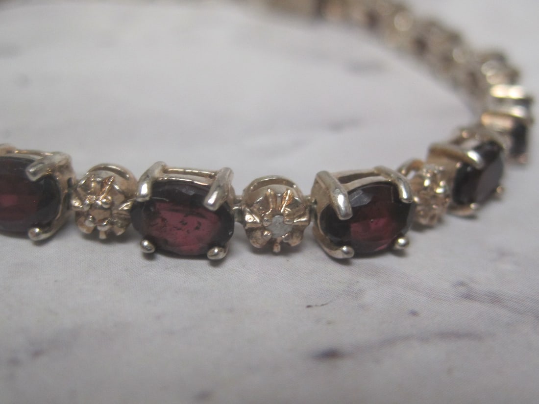 7" Sterling Silver & Garnet Bracelet - 3