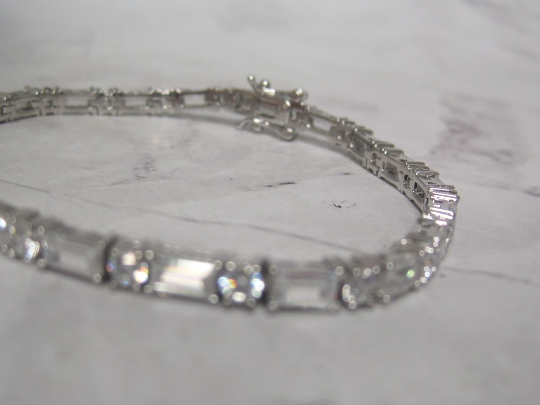 7 1/4" Sterling Silver Fancy Bracelet with CZ & Emerald - 3