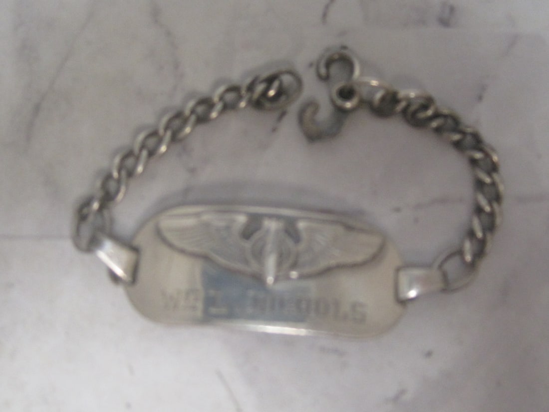 7" Scarce Bombers Pilot Wing Sterling Silver Bracelet: Weighs 19 grams, William L. Nichols, Battalion A 