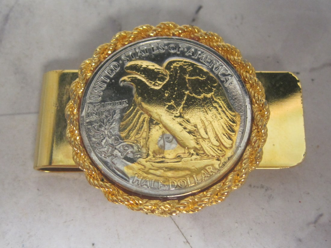 Gold Decorated Money Clip with Silver Walking Liberty Half Dollar: From 1944 