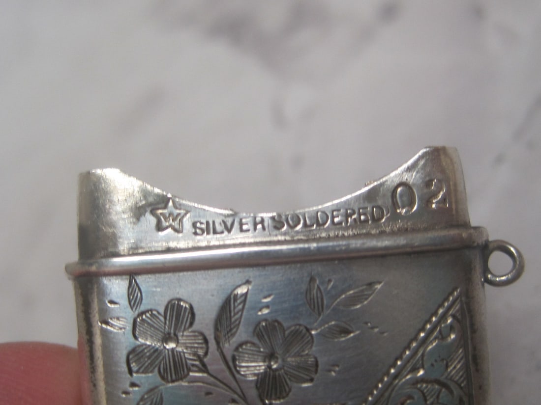 Antique Silver Soldered Stamp Case with Chatelaine of Pendant Loop - 3