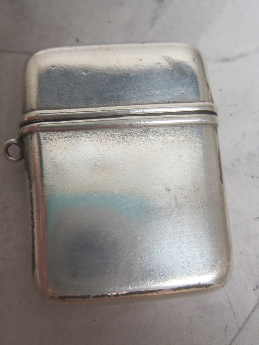 Antique Silver Soldered Stamp Case with Chatelaine of Pendant Loop - 4