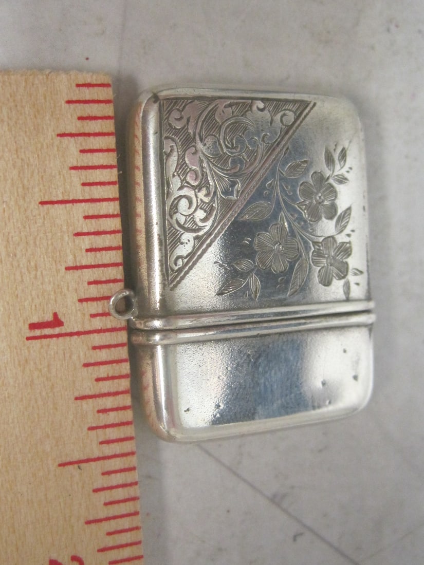 Antique Silver Soldered Stamp Case with Chatelaine of Pendant Loop - 5