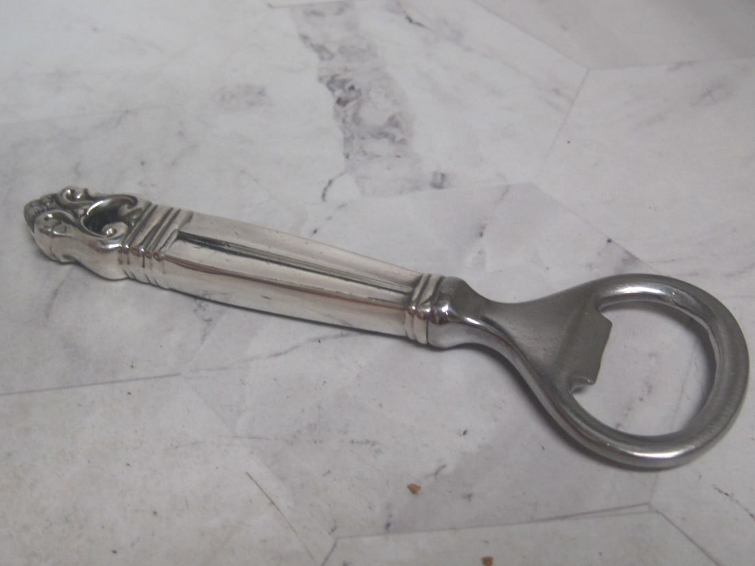 Sterling Silver Handled Art Deco Style Bottle Opener: "Royal Danish" by International