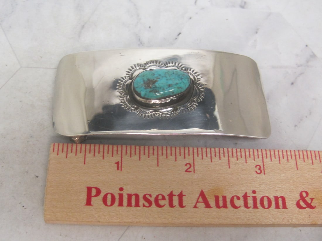 Early Navajo Turquoise & Sterling Silver Buckle - 4