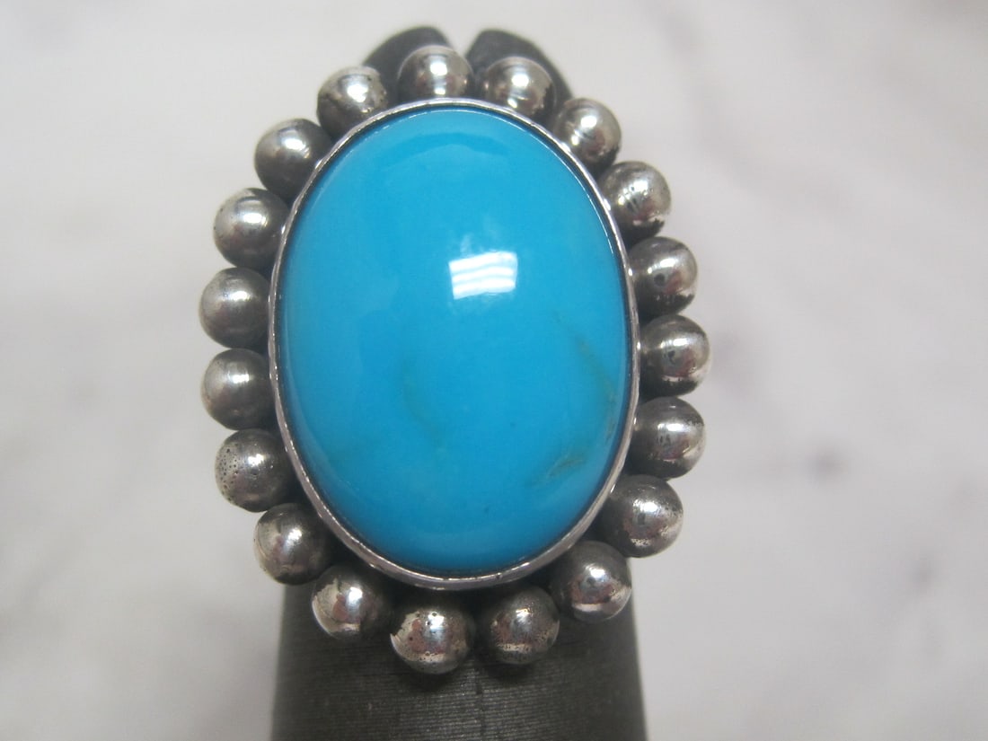 Sterling Silver & Turquoise Navajo Ring: Weighs 10.6 grams, Size 3, Artist signed Artie Yellowhorse, Rich blue cabochon 