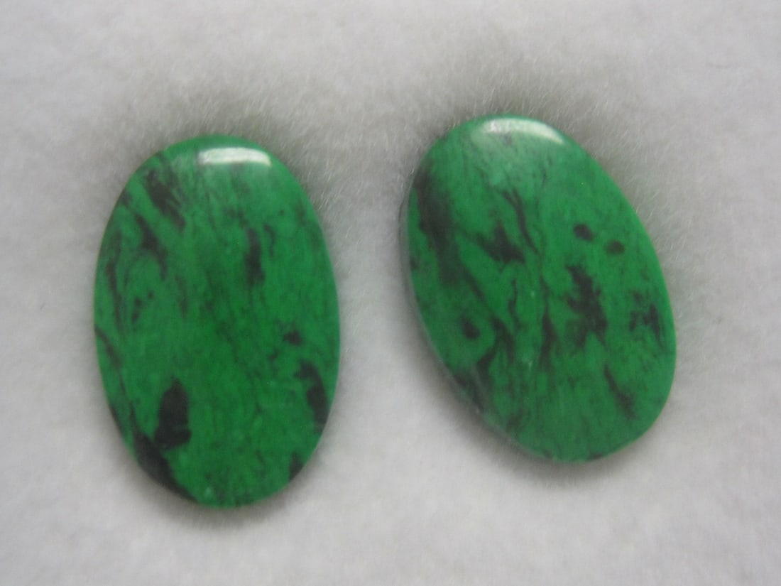 Pair of Burmese Maw Sit Sit Jade Cabochons - 2