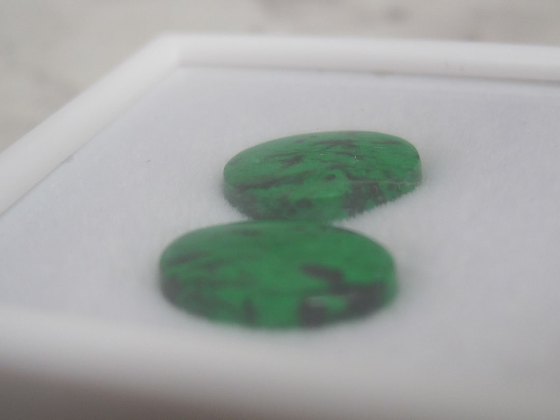 Pair of Burmese Maw Sit Sit Jade Cabochons - 3