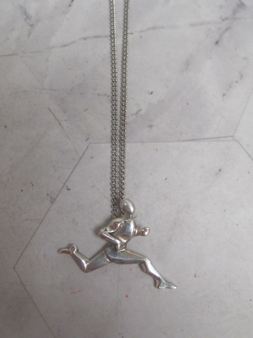 Sterling Silver Pendant & Chain: Weighs 7 grams, 23" long, Figural runner by Artist Theo Sable of Palm Beach & New York 