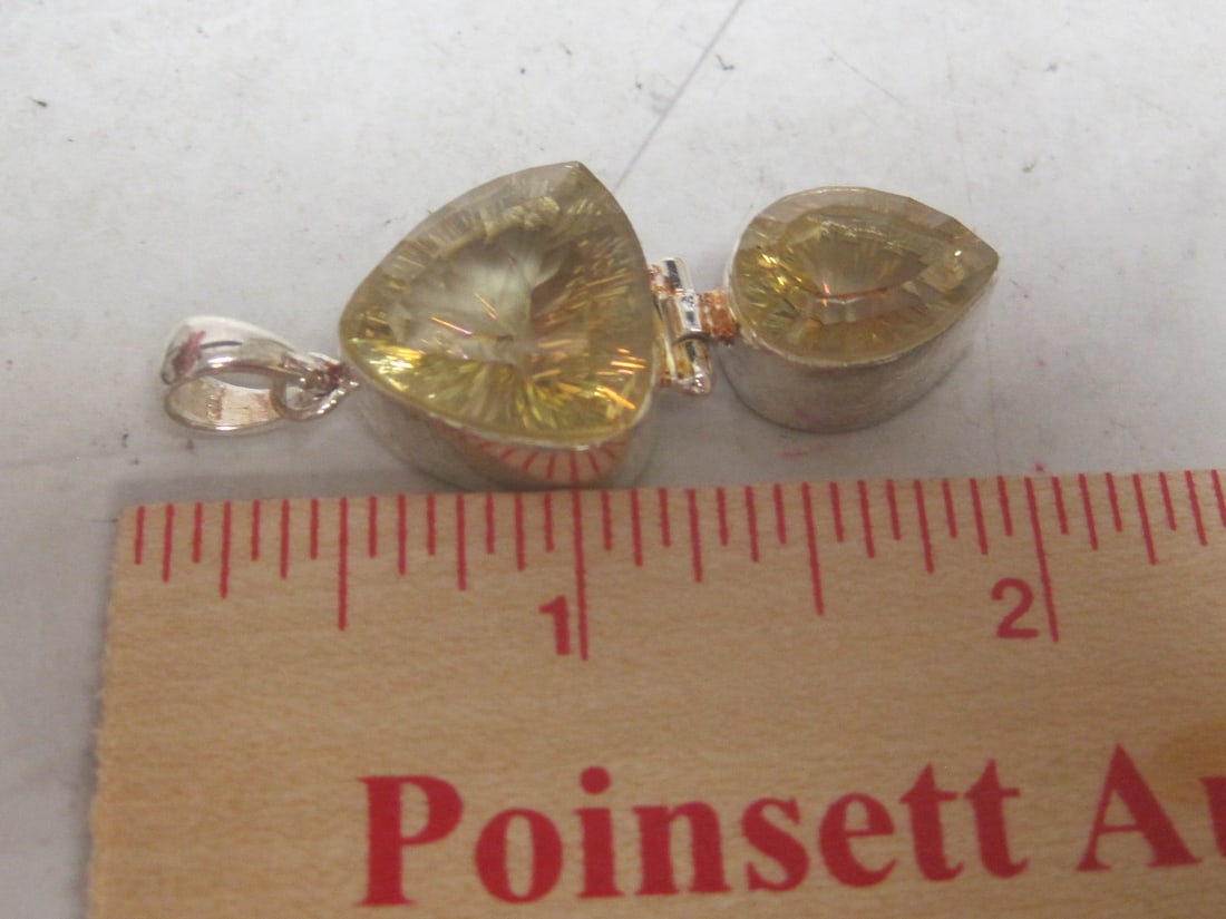 Sterling Silver Radiant Cut Lemon Quartz Pendant - 4