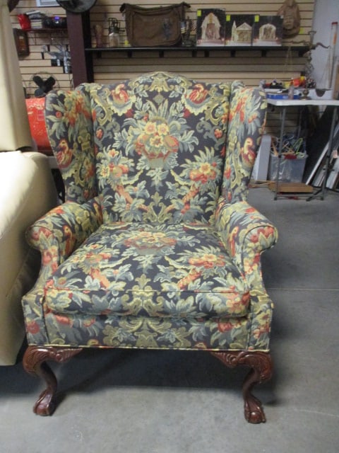 Upholstered Wingback Chair w/Queen Ann Style Feet - 4