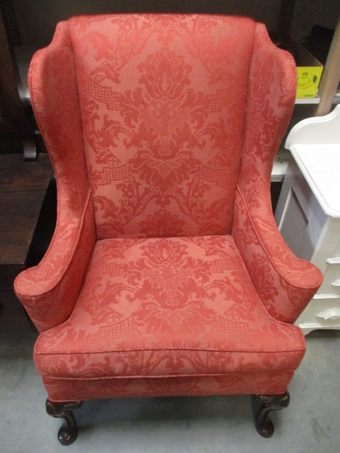 Upholstered Wingback Chair w/Queen Ann Style Feet - 2