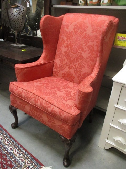 Upholstered Wingback Chair w/Queen Ann Style Feet - 3