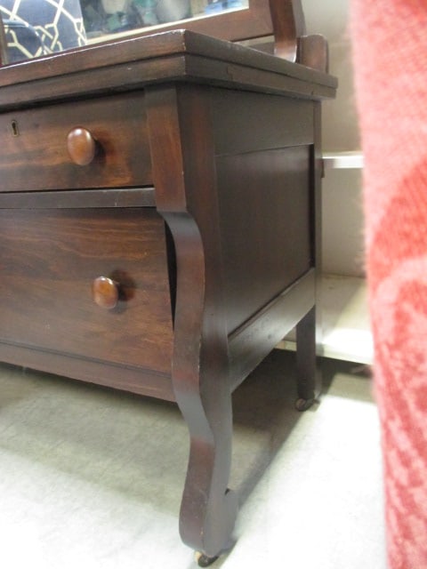 Antique Wood 3 Drawer Dresser w/Mirror - 4