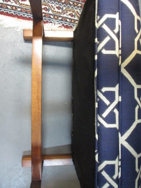 Blue & White Geometric Pattern Wingback Chair & Ottoman - 6