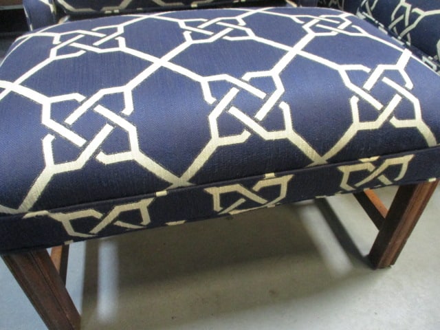 Blue & White Geometric Pattern Wingback Chair & Ottoman - 2