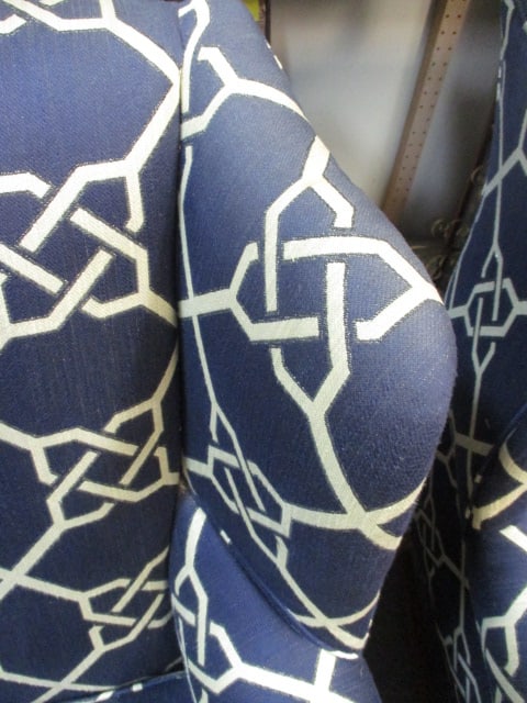 Blue & White Geometric Pattern Wingback Chair & Ottoman - 6