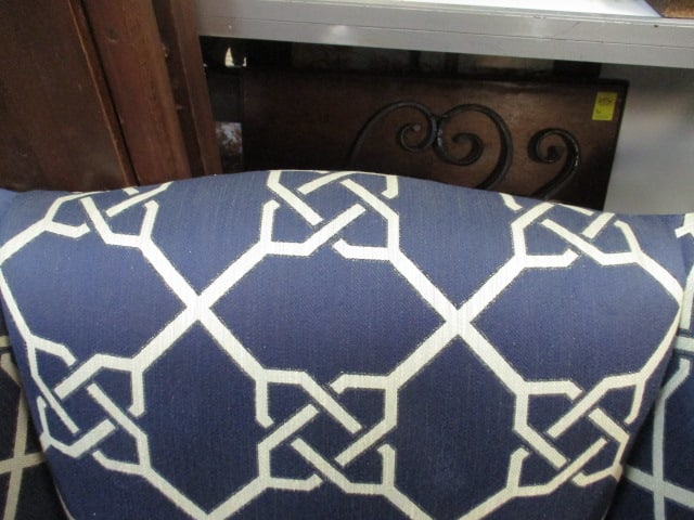 Blue & White Geometric Pattern Wingback Chair & Ottoman - 7