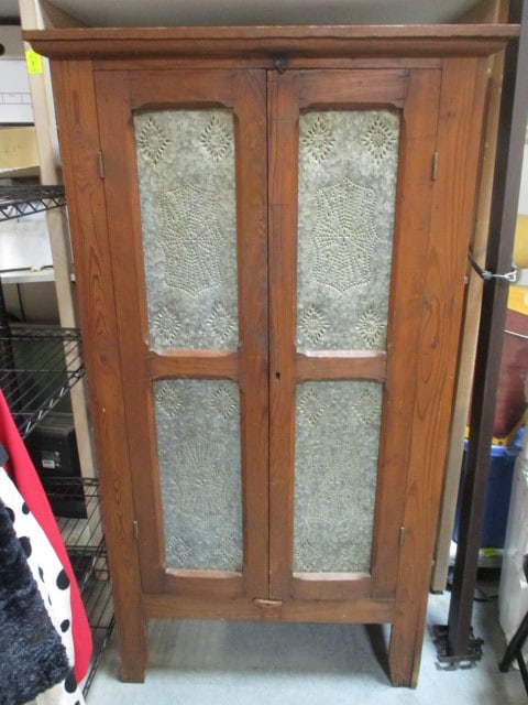 Wood Pie Safe w/Punched Tin Doors: 37 x 17 x 66