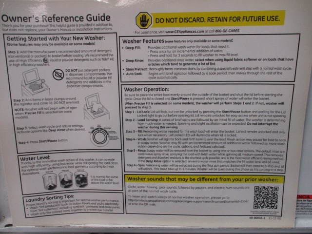 GE HE Deep Fill Washing Machine - 7