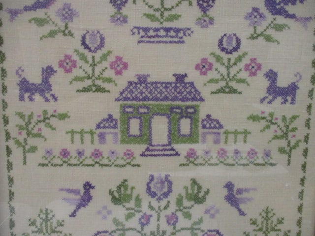 Framed Needlepoint Sampler w/Florals/Birds/Animals - 3