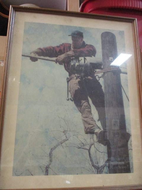 The Lineman by Norman Rockwell Framed Print: 18 x 24 
