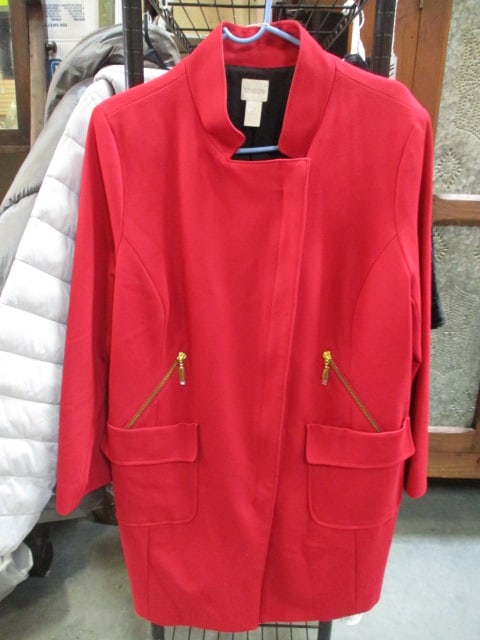 Chico's Red Zip Coat (Size 2): . 
