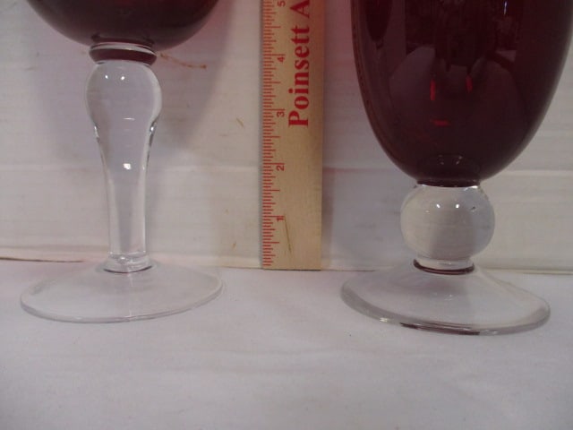 Red Water Goblets w/Clear Stems - 10