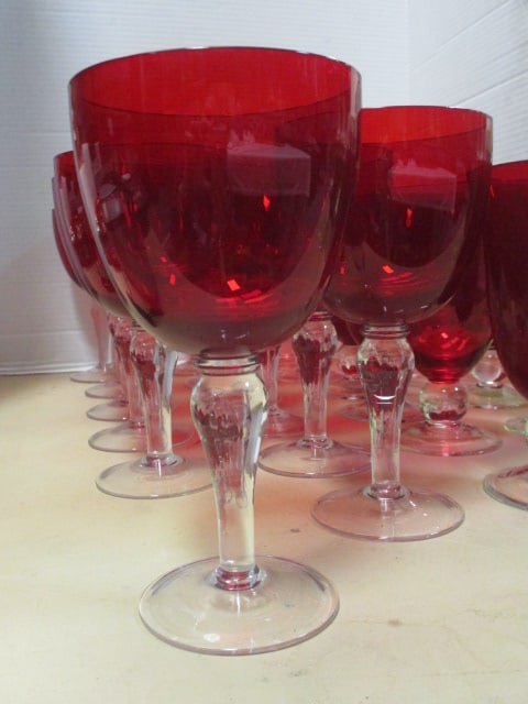 Red Water Goblets w/Clear Stems - 2