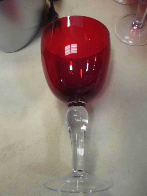 Red Water Goblets w/Clear Stems - 5